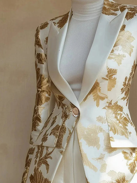 Elegant Fashion Casual Glamorous Long Blazer with Exquisite Print Design, No pockets Stylish Outerwear, Available in all seasons