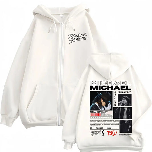 Singer Michael Jackson Classics Zipper Hoodies Rock Fashion Vintage Zip Up Pullovers Men Women Casual Long Sleeve Sweatshirts