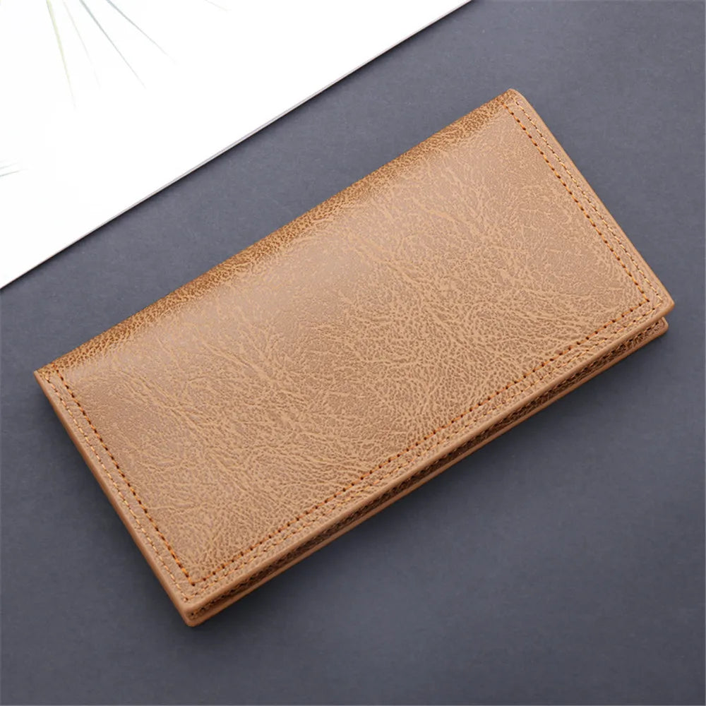 New Men Long Thin Slim Wallets Vintage Pu Leather Male Credit Card Holder Brown Money Purses Solid Simplicity Wallet For Man