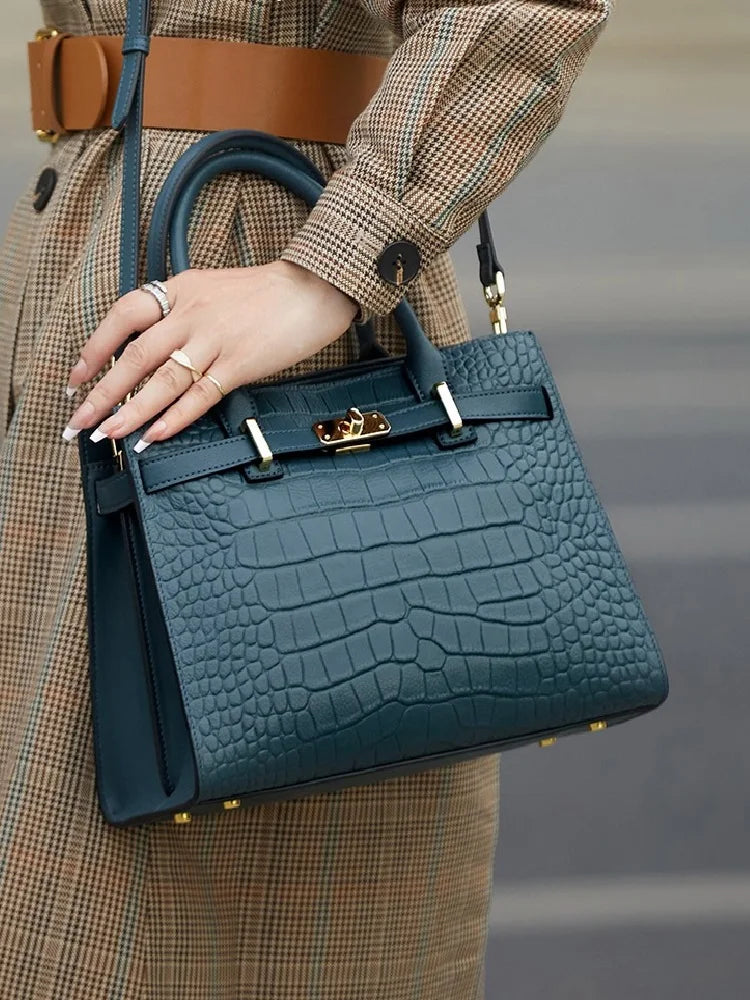 Hot Brand 100% Genuine Leather Single Shoulder Bag Business Women Black Animal Pattern Purses High End Totes#YC350