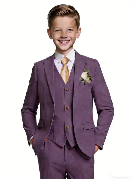 Boys Linen Suits 3 Pieces Summer Wedding Wear Notched Lapel Formal Suit Set For Stage Performance Casual Tuxedo 2-20T