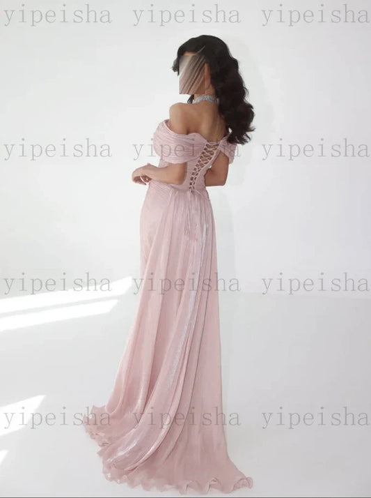 Customized Deep V-Neck Evening Dresses Off The Shoulder Pleat Backless Fornt Slit mermaid Prom Gown Long organza Party Dress