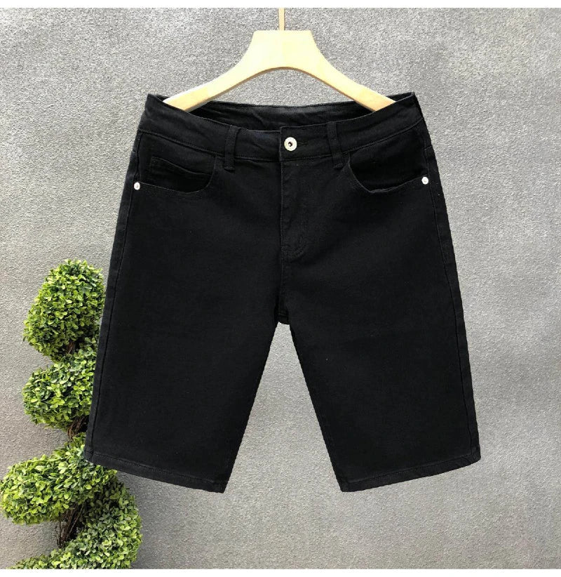 2026 Mens White Denim Shorts Summer Casual Slim Fit Pure Color Five Inch Beach Shorts Simple Stylish Fashion Jeans