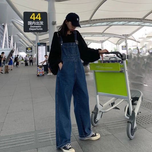 2026 New Women's Casual Wide-Leg Suspender Pants Denim Overalls with Pockets and Hooks Suitable For All Seasons