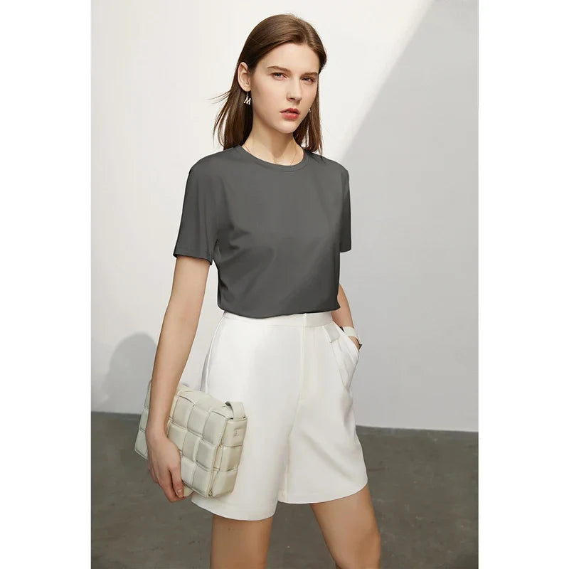 Minimalism Women T-shirts 2024 Summer New Casual Basic O-Neck Slim Short-sleeve Female Dopamine Color Solid Tees 12442327
