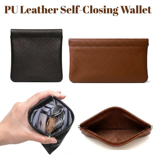 Petit porte-monnaie auto-fermant en cuir PU noir/marron, sans fermeture éclair, mini-pochette de rangement multifonctionnel pour pièces de monnaie, clés, écouteurs, pour hommes et femmes