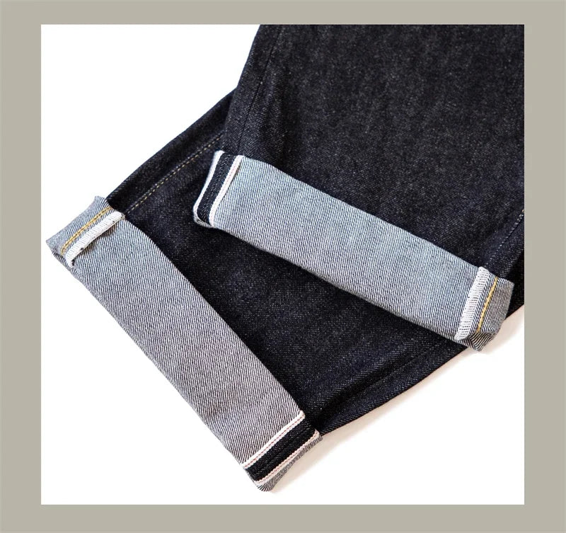 Black Jeans Straight Fit 14.5oz Selvedge Denim Pants Rinsed