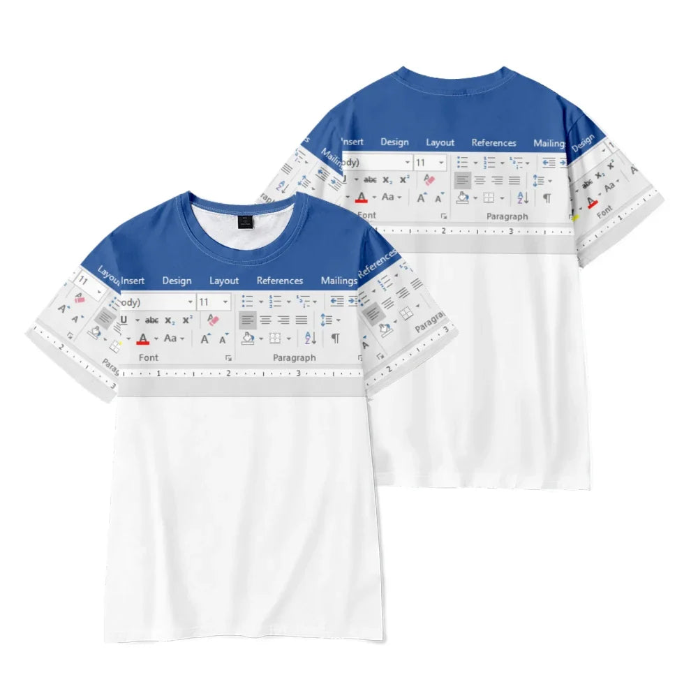 Funny Excel Software 3D Print T-Shirts Men Women Short Sleeve O-Neck T Shirt Oversized Hip-Hop Tees Harajuku Top Unisex Clothing