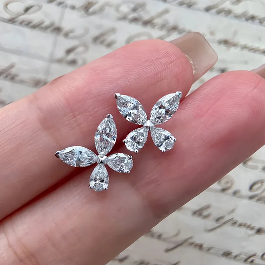 Butterfly Moissanite Stud Earrings for Women 925 Sterling Silver 0.3CT Pear/Marquise Cut Diamond Ear StudsCertified Certificate
