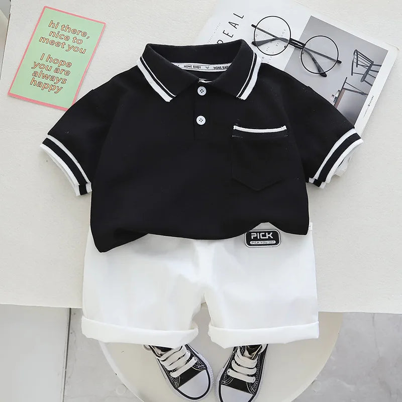 Summer New Children's Clothing Boys Simple Lapel POLO Short-Sleeved Set Boys Baby Shorts Casual Two-Piece Set