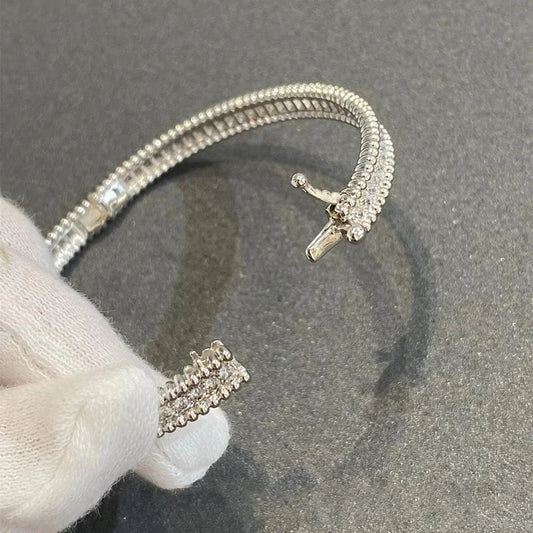 Bracelet jonc de luxe en argent sterling 925 plaqué or 18 carats avec diamants en moissanite certifiés de 2 mm, pour femme
