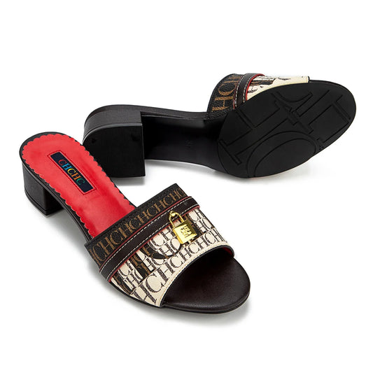 Fashionable High Quality Metal Lock Monogram Print Women's Low Heeled Slippers Temperament Versatile Women's Slippers