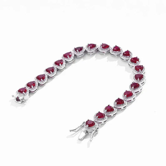 Bracelet de tennis tendance en argent sterling S925 avec rubis pour femmes et jeunes filles, pierres précieuses taille poire, bracelets à maillons, bijoux fins de soirée