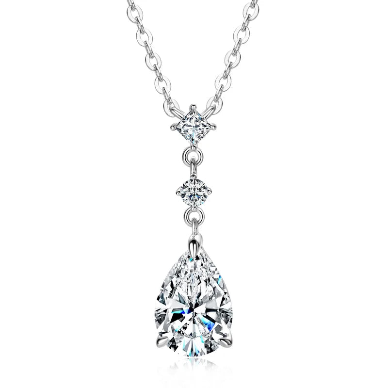 Exquisite 7x10mm Pear Cut Moissanite Pendant Necklace With Certificate for Women 925 Sterling Silver Chains Jewerly Gift