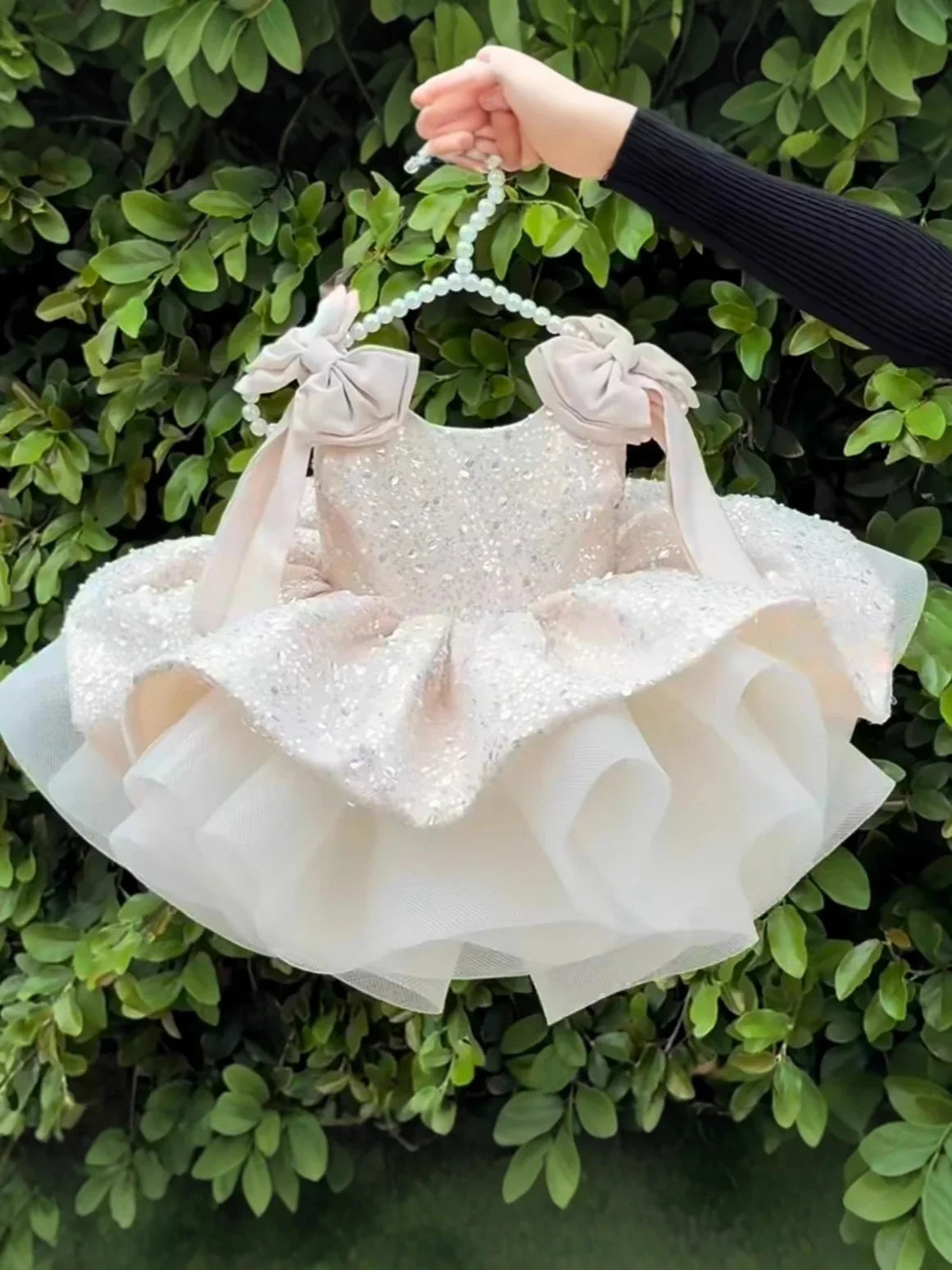 Sparkly Flower Girl Dress, Big Bow & Heart Tulle Ballet Skirt, Princess Gown for Wedding, Birthday Party, First Communion & Ball