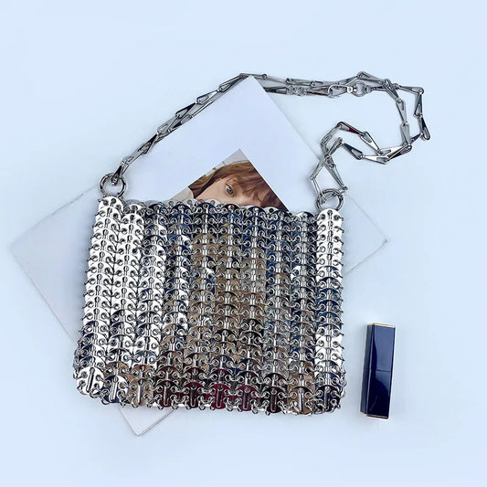 2024 Hot selling metal sequin high-capacity mobile phone cross-body chain bag handmade bag for women's fashion trend