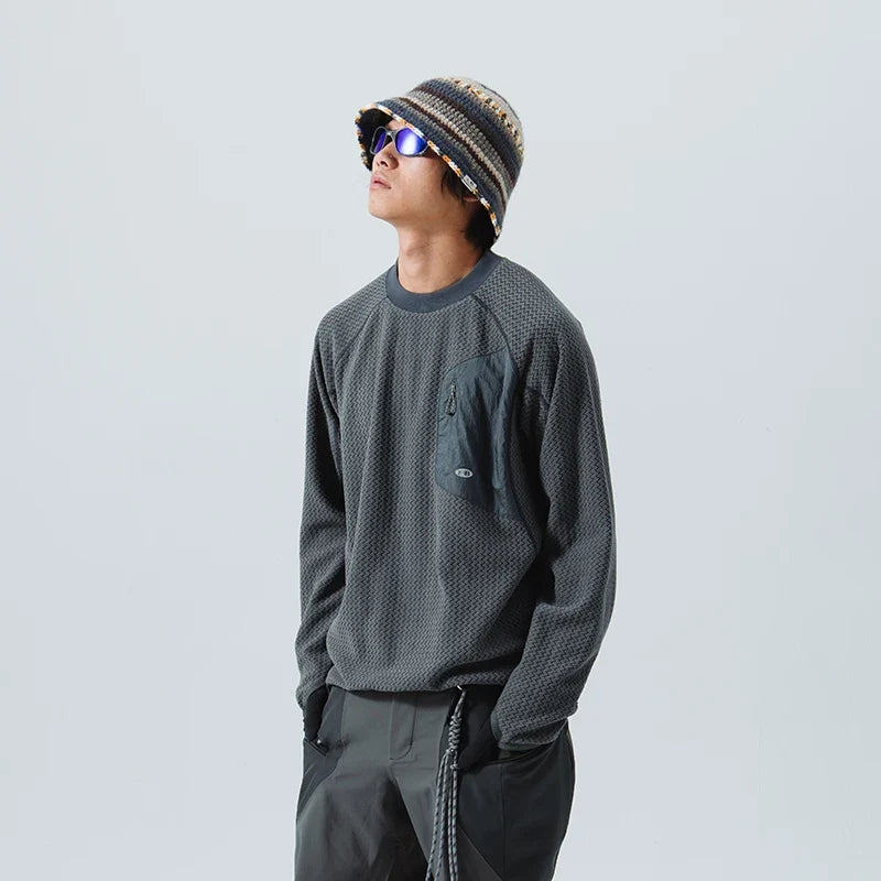 Mountain-Ready Crewneck: Engineered with Ribbed Neck, Reflective Logo, & Secure Chest Pocket for Outdoor Style Unisex