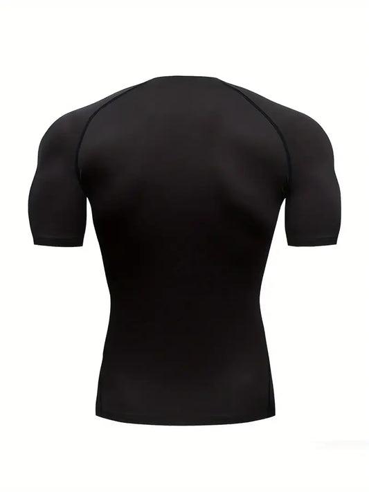 Men's sports tight short sleeved shirt with pink spider pattern print design, breathable, quick drying, sweat absorbing