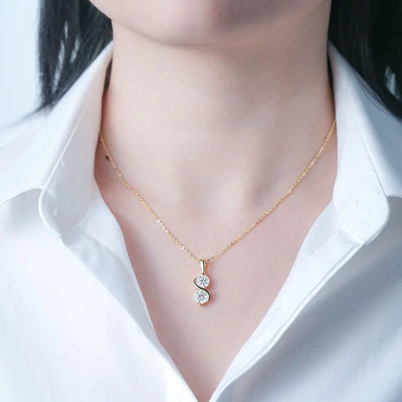 GRA Certified 1CT Moissanite Round Pendant Necklaces for Women 925 Sterling Silver Fine Jewelry Chains for Wedding Gift