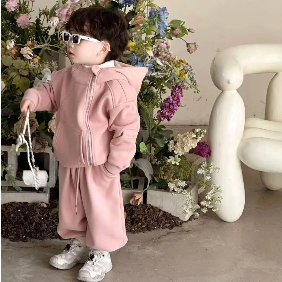 2 Pcs Hooded Set New Kid Clothing 2026 Autumn Winter Korean Boy Fleece Lining Thick Girl Fashion Sports Zipper Cotton Outfits