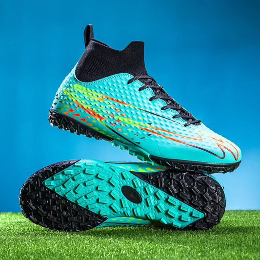 Double Star High-Top Soccer Shoes, Men's TF Turf Studs, Professional Training & Match for Boys, Teens, Kids and Adults