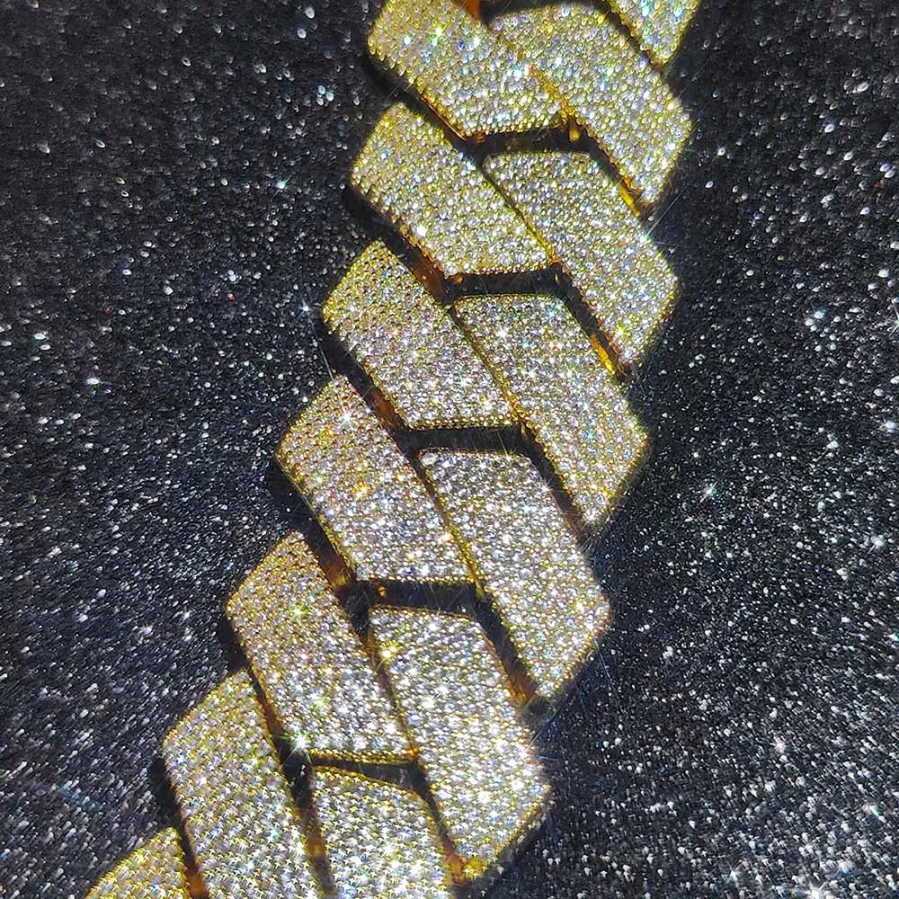 Mens Cuban Link Chain Bracelet Gold Plated Bling Miami Cuban Prong Set Diamond Bracelet for Men 25MM Iced Out Hip Hop Jewelry 