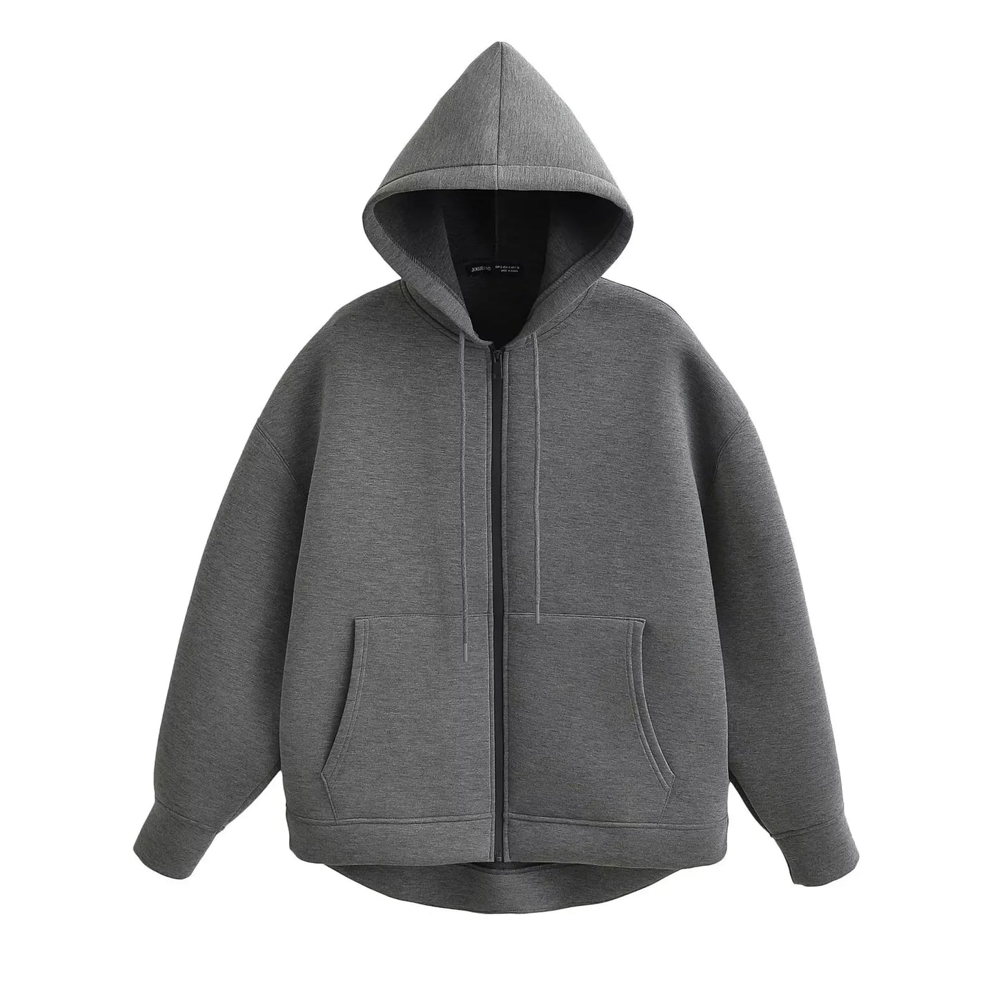2026 Casual Women's Soild Zipper Hoodie Long Sleeve Big Pocket Zipper Jacket With Hood Female Loose Outerwear Coat Tops