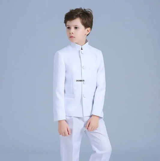 Children White Baptism Suit Boys Black 007 Suit School Student Graduation Class Dress Kids Formal Chinese Style Chorus Dress
