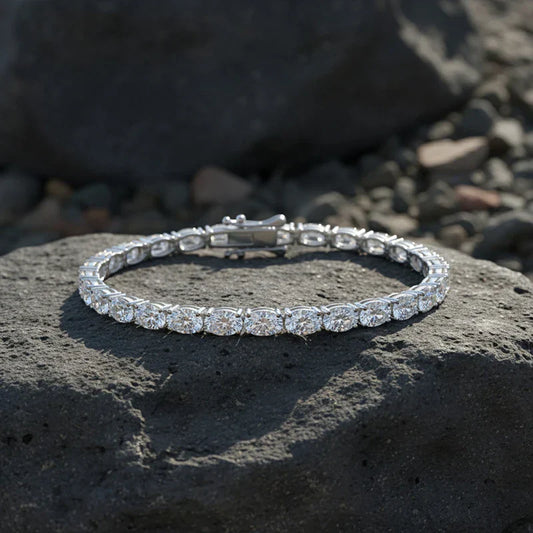 Bracelets de tennis hip-hop en moissanite taille ovale 0,3-1,5 carats pour femmes et hommes, pour mariage ou soirée, en argent S925 100 %