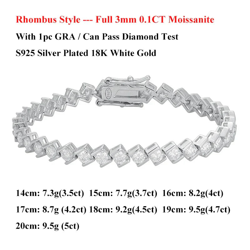 2025 Original Full Moissanite Tennis Bracelet for Woman Man 925 Silver Pass Diamond Tester Link Chain Bracelets 14-20cm