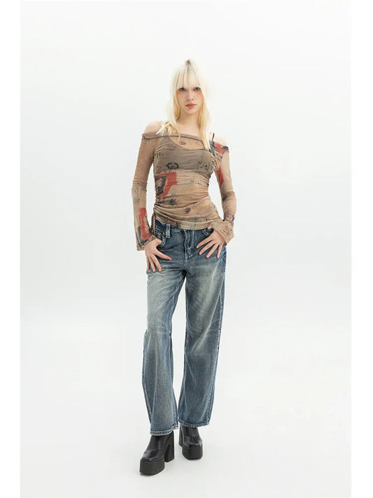 Women's Vintage Baggy Blue Jeans High Waist Denim Trousers Korean 2000s Y2k Harajuku 90s Aesthetic Oversize Pants Trashy Clothes