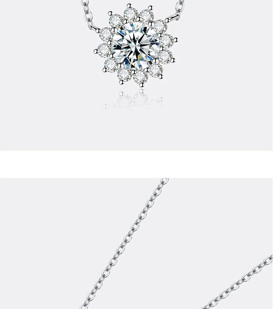1-3CT Moissanite Necklace For Women S925 Pure Silver Sparkling Sunflower Pendant Party Fashion High-end Jewelry