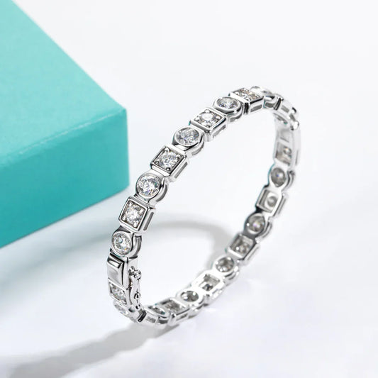 Bracelet de luxe en argent avec diamant Moissanite couleur D de 4,5 mm, plaqué or blanc 18 carats, serti clos, pour femme, cadeaux bijoux