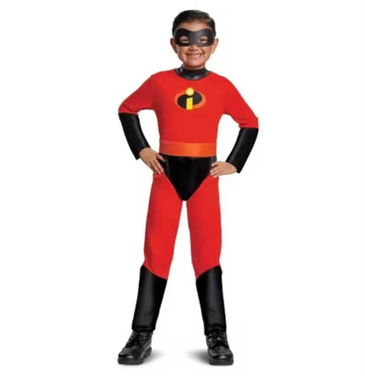 Children's Halloween Anime Costume Incredible Mr. 2 Costume Cosplay Children's Superhero Fancy Dress Up Children's Red jumpsuit