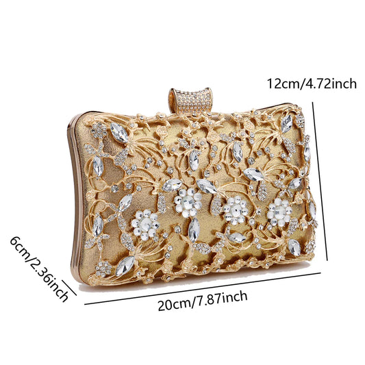 New Arrival Women Day Clutch Hollow Out Style Diamonds Party Evening Bags Pink Mixed Color Wedding Bridal Handbags With Chain