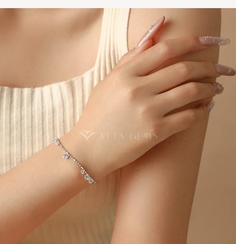 Round Cut Drilled Moissanite Bracelets Women S925 Silver Adjustable Beaded Chain Everyday Stackable Jewelry Party Gifts