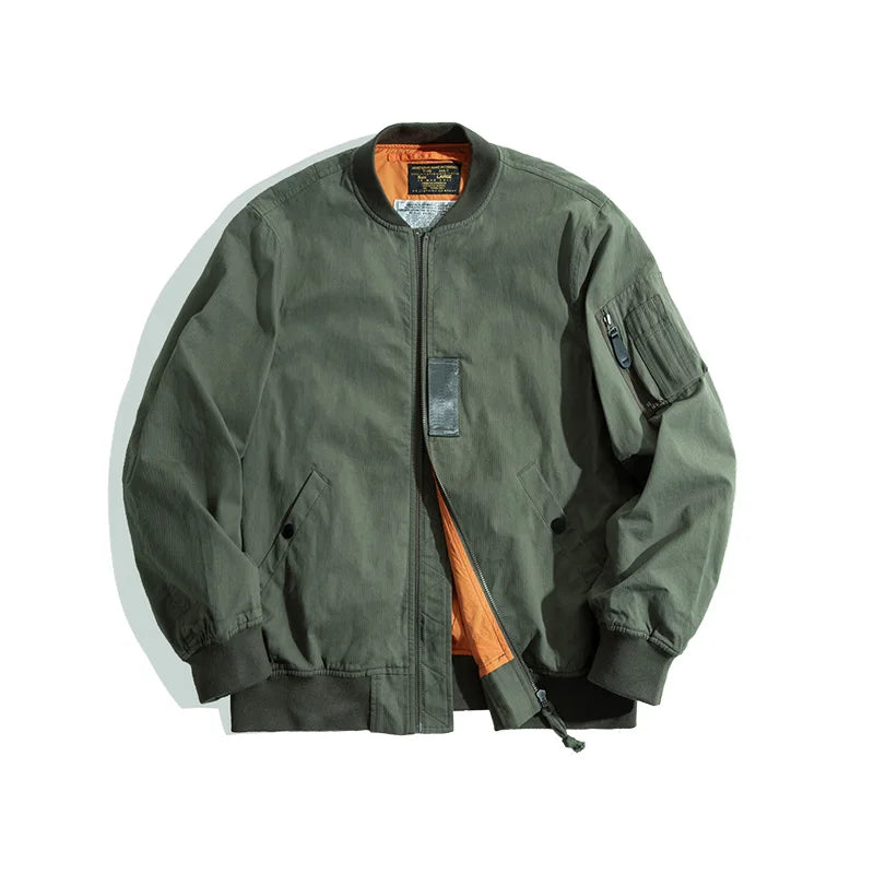 Retro MA1 Bomber Flight Jackets Green Windproof Pilot Jacket Casual Motorcycle Baseball Coat for Men's Spring and Autumn