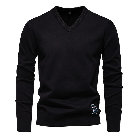 Mens V-neck Solid Cotton Pullover Sweaters Long Sleeve Casual Social Knitted Sweaters for Men
