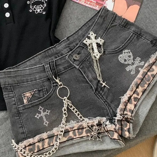 Y2k Vintage Denim Shorts Fashionable Kpop Hot Pants 2000s Women Clothes Harajuku Streetwear Chic Trendy Patchwork Jeans Shorts