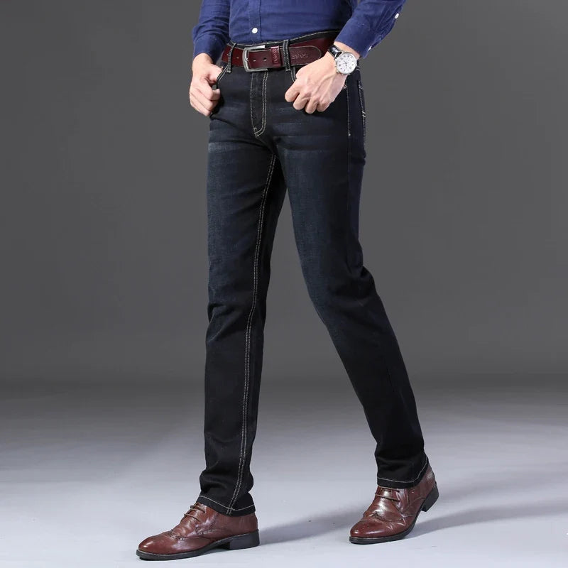 New Men Light Luxury Stretch Slim Fit Pants Comfortable Soft Business Fashion Straight Casual Denim Trousers Male Brand Clothing