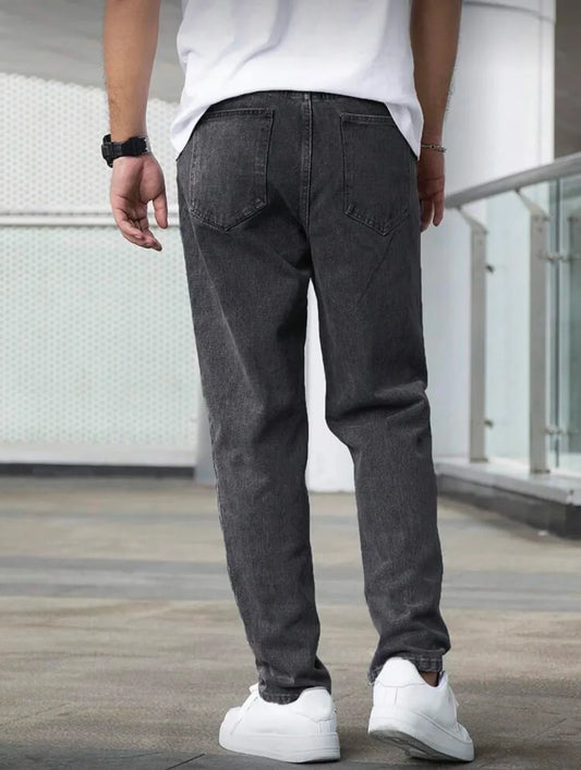 Men's Loose Straight Jeans, Vintage Dark Grey Washed, Casual Daily Wear, Comfortable & Versatile, All Sizes