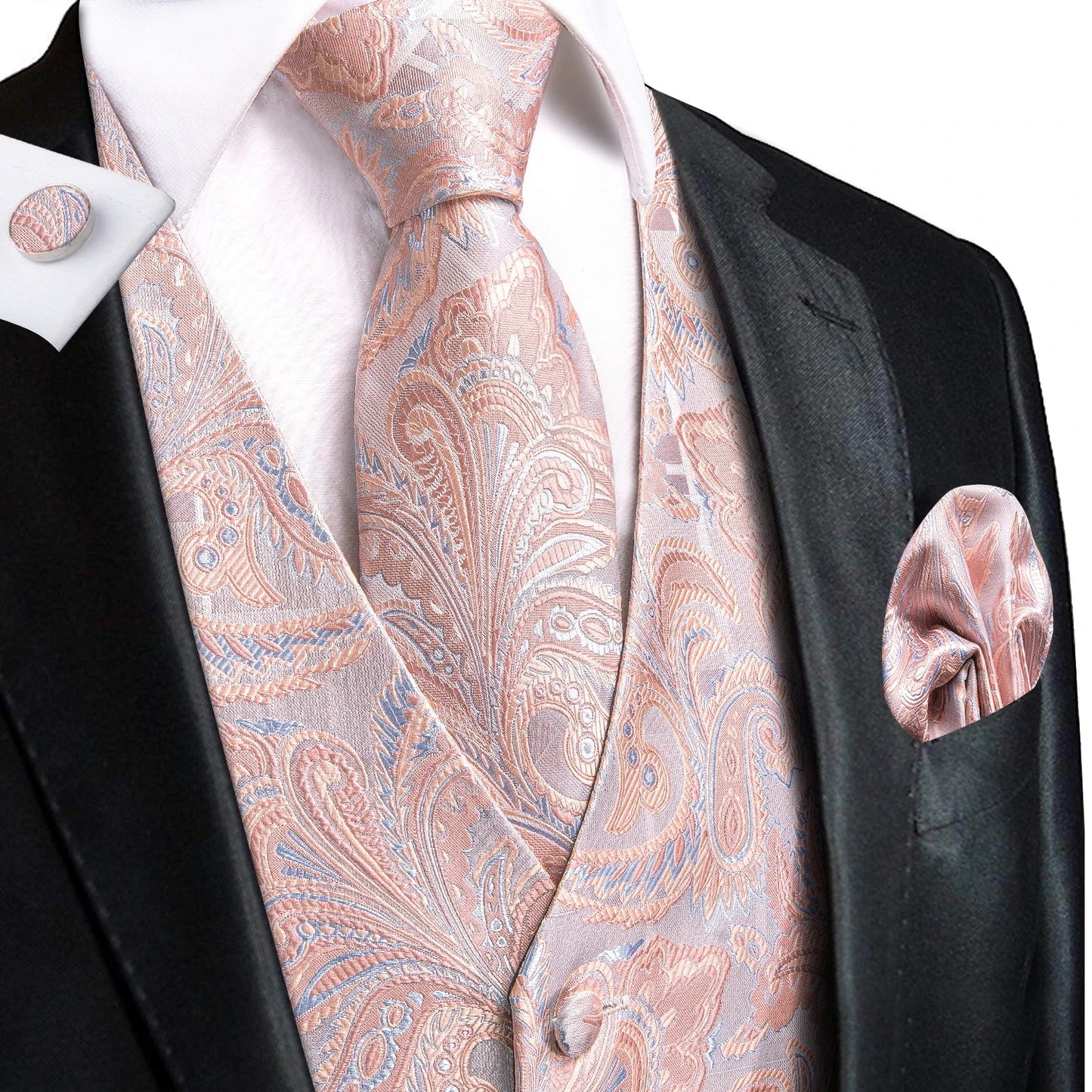 Elegant Purple Silk Mens Vests Tie Fashion Paisley Jacquard Sleeveless Jacket 4PC Hanky Cufflink Paisley Suit Waistcoats Wedding