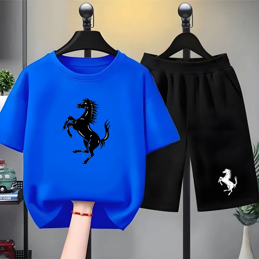 Children car emblem Clothes T-shirt Fashion Short-Sleeved+Shorts Summer Boy Girl Toddler 3-12Years Casual Brand O-collar Set