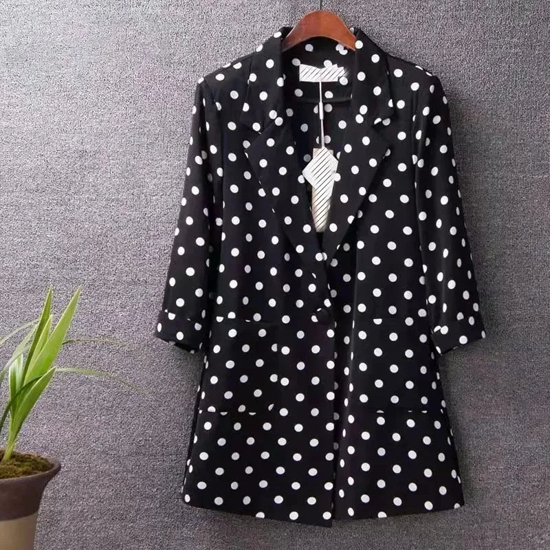 2022 New Summer Women Blazer Polka Dots Thin Jacket Female Office Lady Suit Coat Professional Wear Casual Jackets Blazers 5XL
