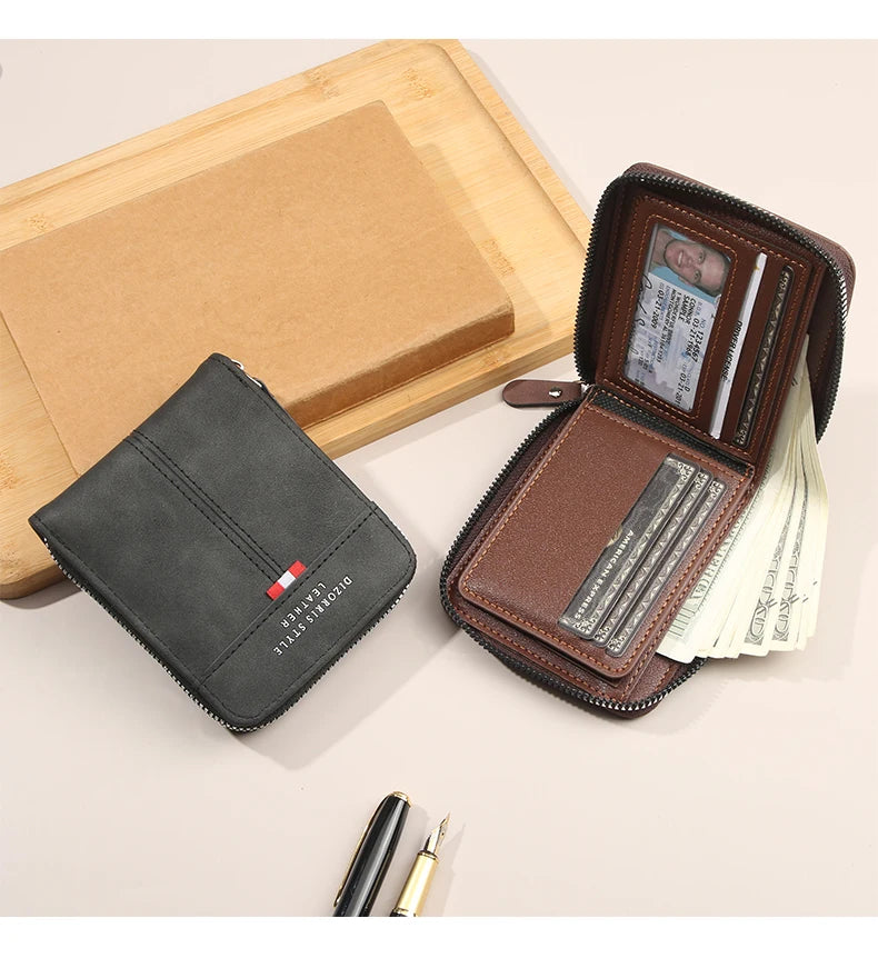 Nouveau portefeuille homme 2025, court, horizontal, avec fermeture éclair, triple, porte-monnaie, rétro, décontracté, à boucle, sac carré