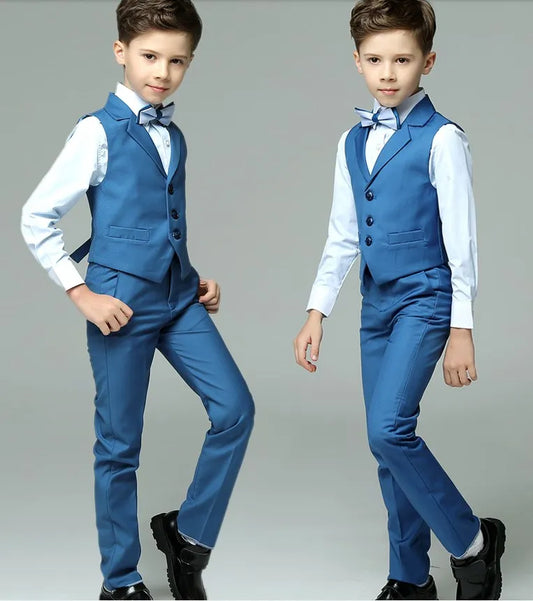 Boys Wedding Suit Baby Kids Vest Shirt Pants Bowtie 4PCS Photography Suit Child Birthday Ceremony Costume Teenager School Set