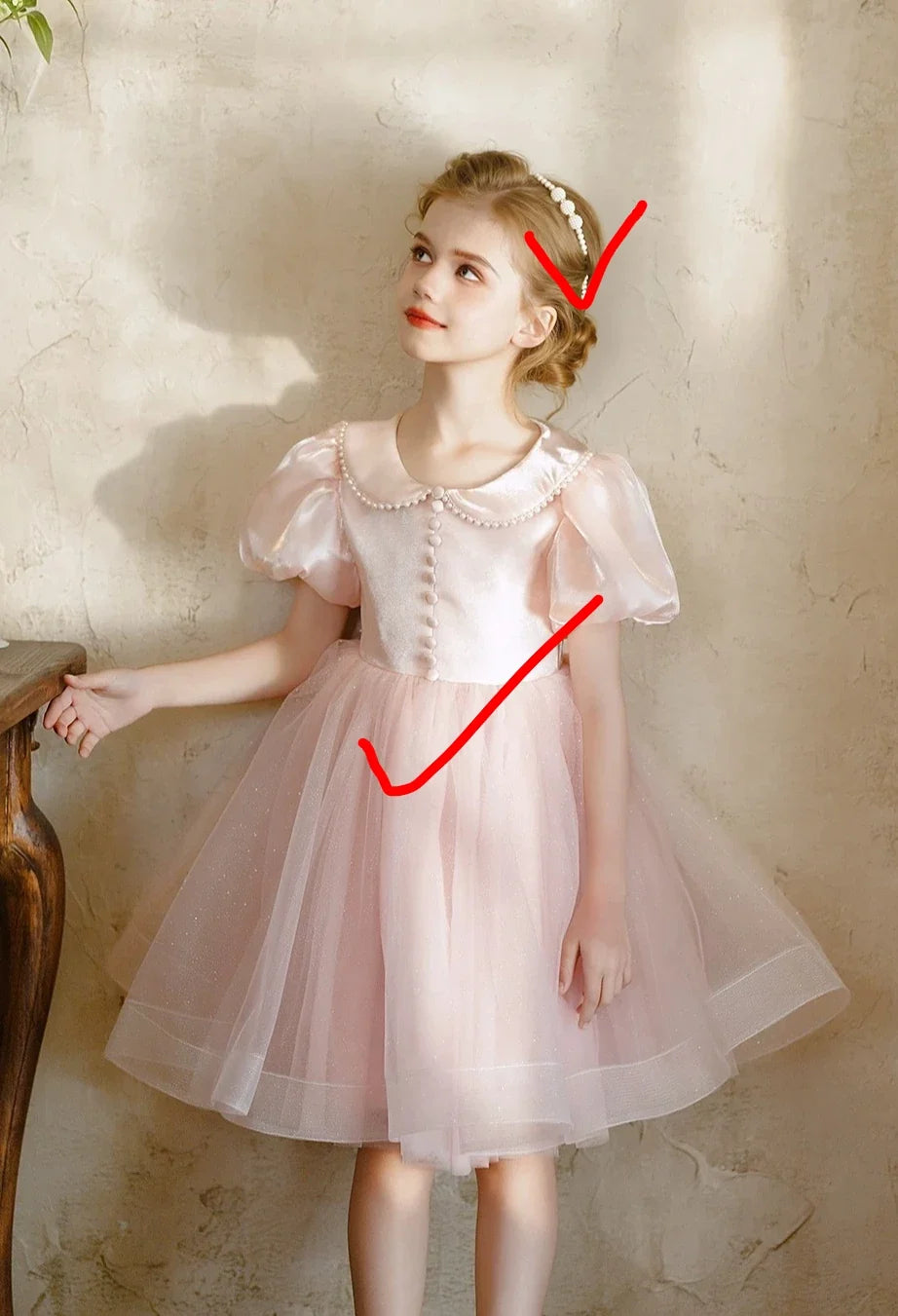 Baby Girls High End Elegant Pink Bubble Sleeve Doll Collar Mesh Princess Dress Spring New Party Gown for Mid-to-large Children