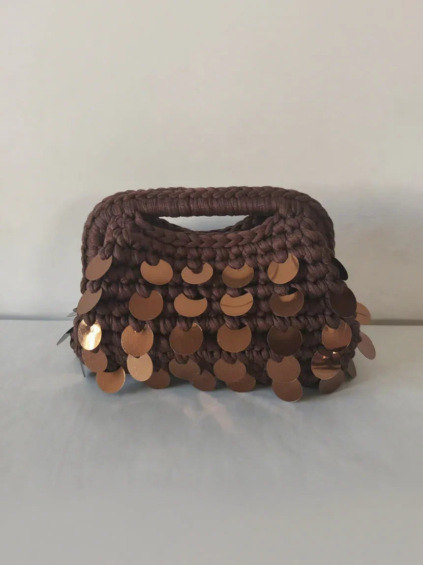 Yingzi Small Sequin Crochet Cluth Bag with Shine Paillettes Handmade Evening Bag Makeup Bag