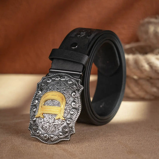 Western Cowboy PU Leather Belt - Men Waist Strap Bull Decoration Floral Engraved for Jeans
