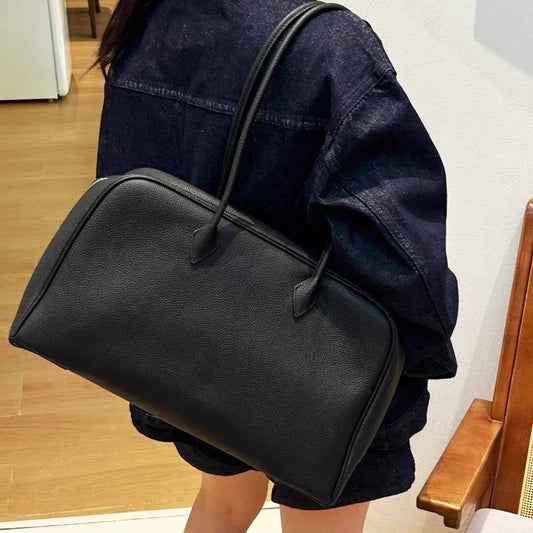 Genuine Leather Bowling Bags For Women Luxury Designer Handbags And Purses 2025 New In Cowhide Lychee Texture Underarm Shoulder